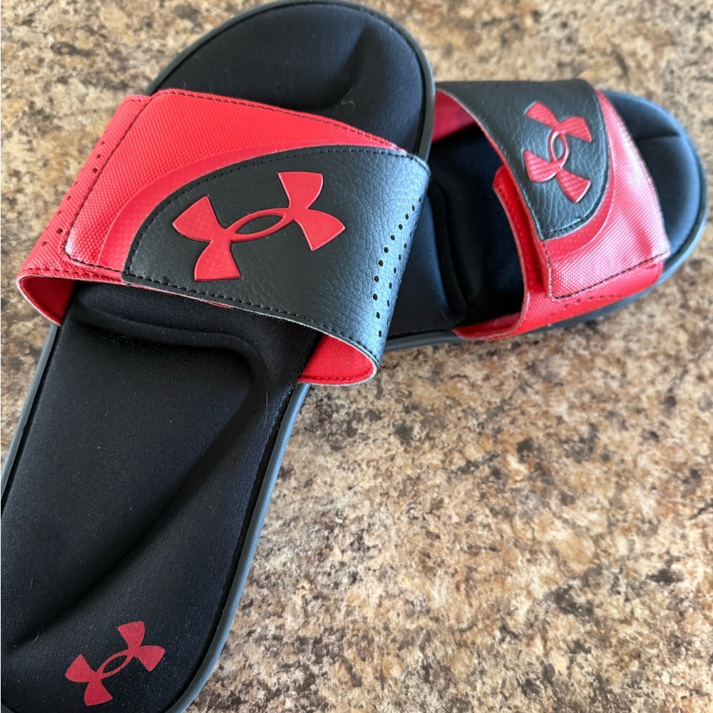 Under Armour Red and Black Men’s Slide Sandals 10